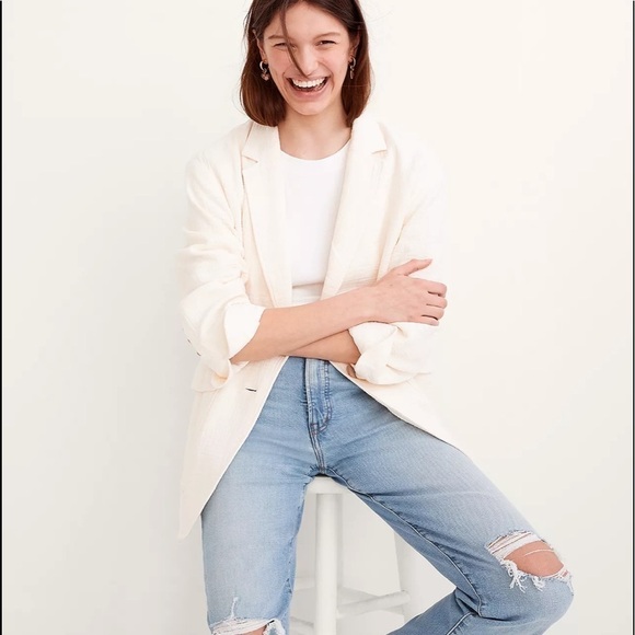 Cotton-Linen Relaxed Larsen Blazer Madewell NE403 antique cream - Picture 3 of 4